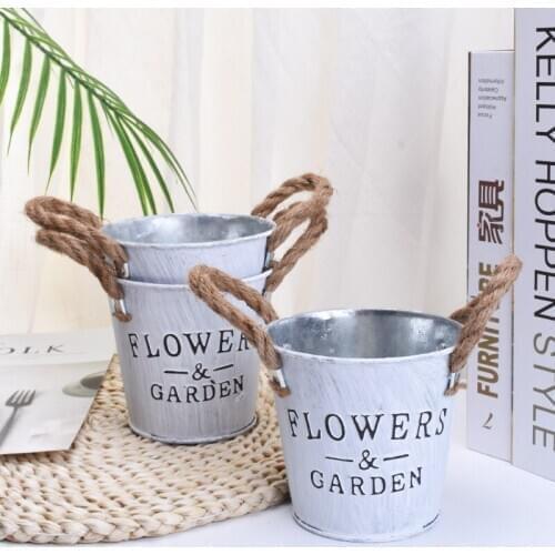 10pcs Creative Mini Iron Bucket Zakka Flower Container Hemp Rope Handle Iron Meat Small Flower Pot Tin Bucket Ornaments