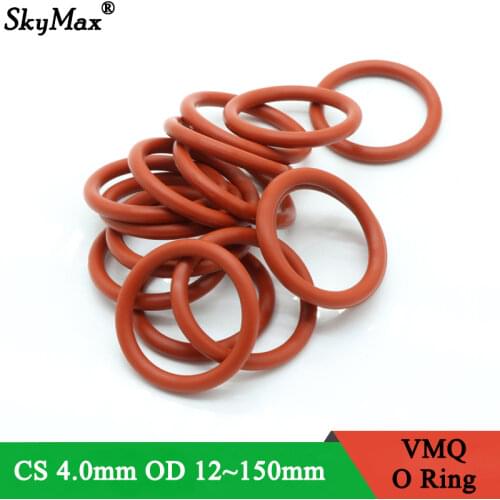10pcs VMQ O Ring Seal Gasket Thickness CS 4mm OD 15 ~ 45mm Silicone Rubber Insulated Waterproof Washer Round Shape Nontoxi Red