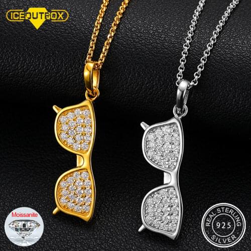 100% 925 Sterling Silver Iced Out Sunglasses Shape Pendant With Moissanite Stone Top Quality Hip Hop Fine Jewelry Dropshipping