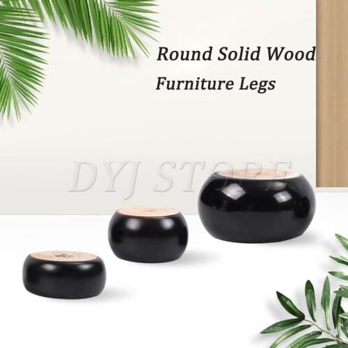 2/4Pcs Multi-size Round Solid Wood Furniture Legs Black Wooden Furniture Feet for Sofa Coffee Table Cabinet Beds, with screws