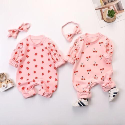 2020 Cute Spring Baby Romper Newborn Baby Clothes Kids Long Sleeve Underwear Cotton Clothes Baby Girls Romper Headband Outfits