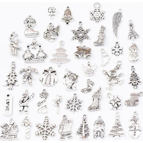 40pcs 40different Christmas Tibetan Silver Mixed Styles Charms Pendants DIY Jewelry for Necklace Bracelet Making Accessaries