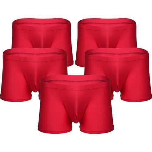 5Pcs Mens Lingerie Sexy Boxer Briefs Underwear Stretchy Fabric Comfortable Bulge Pouch Breathable Erotic Shorts Underpants