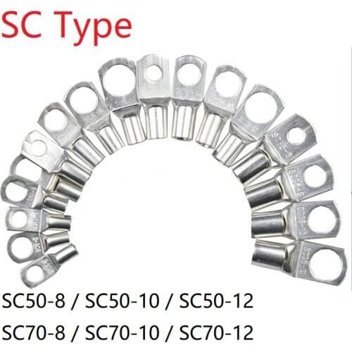5pcs SC Type Wire Nose Terminal SC50 SC70 Bare Copper Battery Block Lugs Hole ID 8mm 10mm 12mm Crimp DTGA Cable End Connector