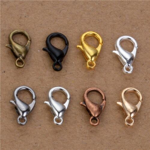 50pcs/lot 12*6mm Lobster Clasp Hooks For Necklace Finding Metal Alloy End Clasps Connectors For Jewelry Making