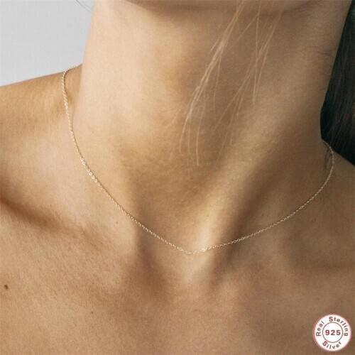 Aide 925 Sterling Silver Gold Minimalist O-Chain Necklaces for Women Girls Clavicle Simple Chain Choker Necklace Collier Jewelry