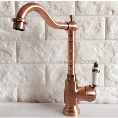 Antique Red Copper Kitchen Mixer Cold and Hot Kitchen Tap Single Hole Water Tap Kitchen Faucet Knf400
