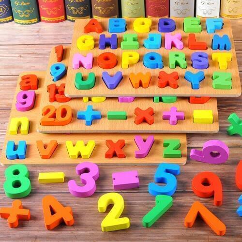 Children Wooden 3D Puzzle Toys Baby Grasp Early Educational Toys Digital Shape Match Toys Learning Education Child Wood Toy