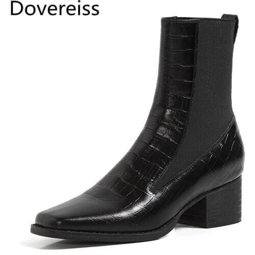 Dovereiss Fashion Womens Shoes Winter concise brown clear heels sexy Slip on Square toe New Ankle boots Block heels 34-40