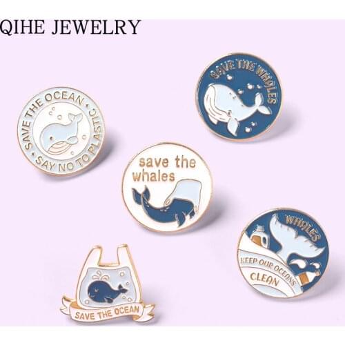 Cartoon Whale Enamel Pins Ocean Blue Brooches Cute Backpack Clothes Lapel Pin Badge Metal Jewery Gift for Kids Friends Wholesale