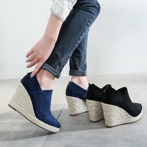 Women High Heel Wedges 2021 Paltform New Style Shoes Espadriles Pointed Toe Thick Bottom Fashion High Heels Straw Sandals