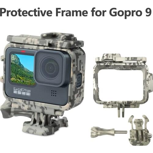 Gosear Camouflage Protective Frame Mount Housing Case with Dual Cold Shoe Slot for GoPro Hero 9 Action Camera Accessories