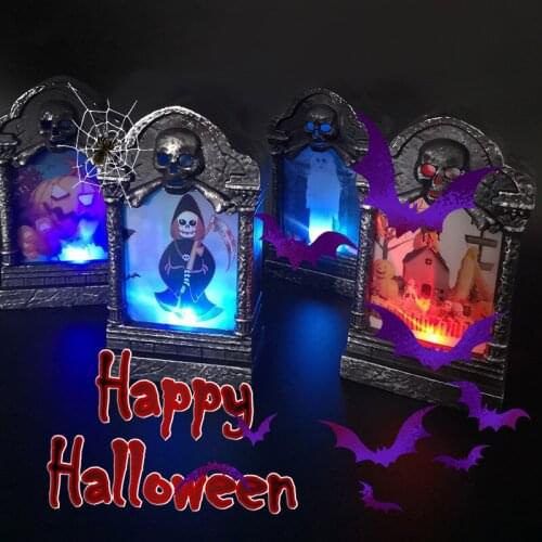 Halloween Tombstone Cross LED Light Festival Party Atmosphere Decoration Home Bar Dinning Room Retro Simulation Gravestone Props
