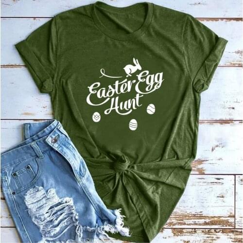 Easter Egg Hunt Letter Printing T Shirt Women Short Sleeve Around-neck Woman Tshirts Plus Size S-5xl Holiday Femme T-shirts Tops
