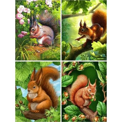 Huacan Diamond Art Painting Mosaic Squirrel Wall Decor Diamond Embroidery Mosaic Animal Tree Flower Crystal Hobby
