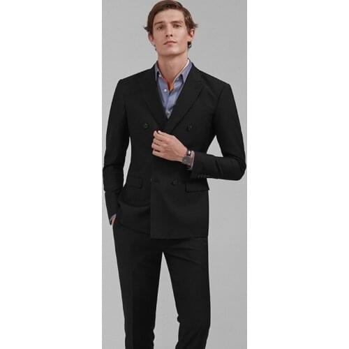 New Arrival Costume 2 Pieces Slim Double Breasted Blazer Pants Wedding Tuxedos Groomsmen Wear Costume Homme Mens Prom Suits