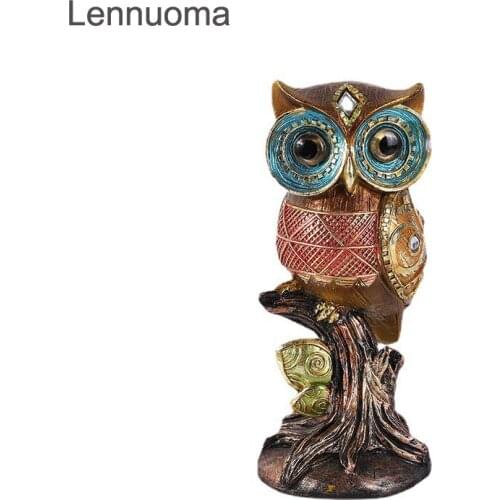 Lennuoma Hand Painted Resin Owl Miniature Home Decoration Figurines Desktop Office Animal Ornament Vintage Handicrafts Gifts