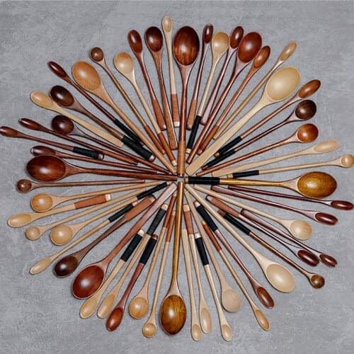 Natural Wooden Spoon Winding Line Design Long Handle Teaspoon Coffee Spoons Stir Stick Tableware Kitchen Cooking Utensil Tool