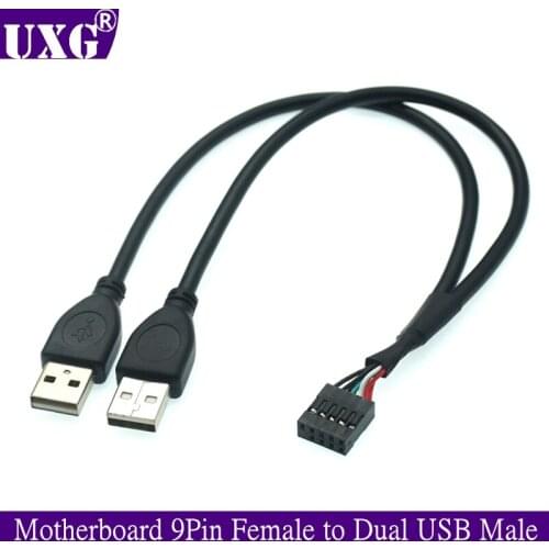 PC Motherboard USB2.0 9Pin Female to Dual A USB Male Splitter Data SHORT Cable 24AWG Wire For USB Device External to Internal