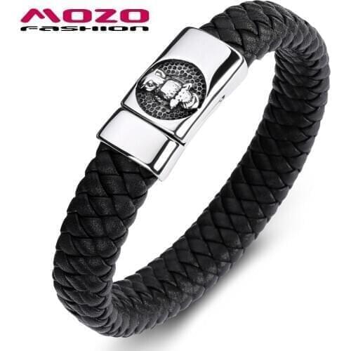 Fashion Bangle New Classic Men Woodpecker Bracelet Black Leather Stainless Steel Magnet Buckle Punk Jewelry PS2088