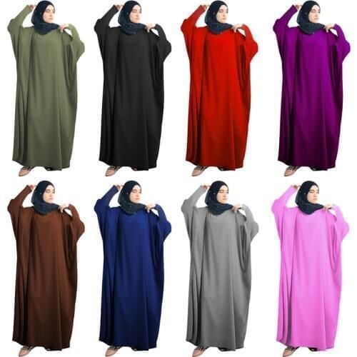 Dubai Abaya Prayer Muslim Dress Batwing Sleeve Women Jilbab Hijab Dress Solid Islamic Clothing Modest Moroccan Kaftan Musulman
