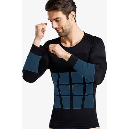 Mens Fitness T-Shirt Slimming Body Shapers Long Sleeve Shirt Quick Dry Elastic Skinny Compression Tops Fat Burn Tummy Shapewear