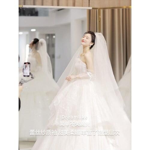 CloverBridal Pleated Net A-line Wedding Gown With Removable Half Sleeves vestido de fiesta de boda Bridal Dress WW8359