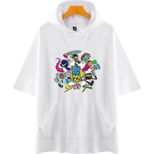 Teen Titans Go! Cartoon Prints Hooded T-shirts Women/Men Summer Short Sleeve Tshirts Animation Casual Streetwear Clothes