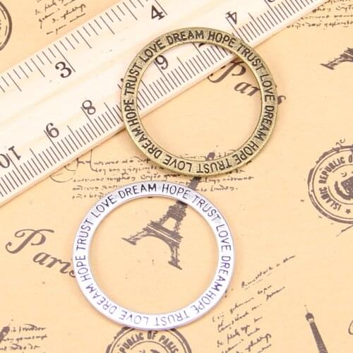 36pcs Charms For Jewelry Making circle love hope trust dream 35mm Antique Silver Plated Pendants DIY Tibetan Silver Necklace