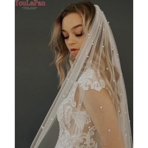 YouLaPan V05 Luxury Pearl Bridal Veil Cathedral Wedding Veil Beaded White Ivory Long Bridal Veil with Comb Wedding Accessories