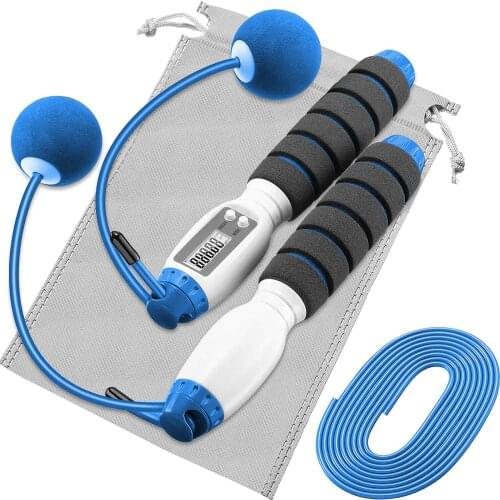 Ropeless rope skipping rope with digital fitness, adjustable weight training rope with non-slip sponge handle, suitable for indo