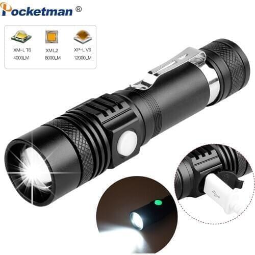 62000LM Super Bright Led flashlight USB linterna led torch T6/L2/V6 Power Tips Zoomable Bicycle Light 18650 Rechargeable