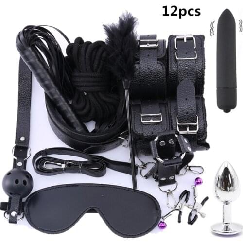 Sex Products Erotic Toys for Adults BDSM Sex Bondage Set Handcuffs Nipple Clamps Gag Whip Rope Adult Games Sex Toys for Couples