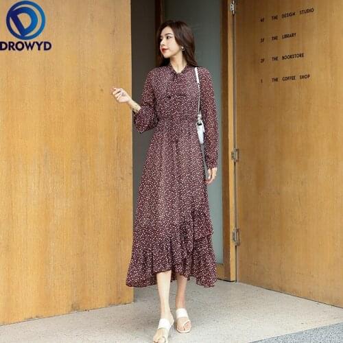 2021 Vintage Floral Chiffon Midi Dresses Spring Autumn Long Sleeve Boho Dress Casual Women Elegant Bodycon Party Chic Vestidos