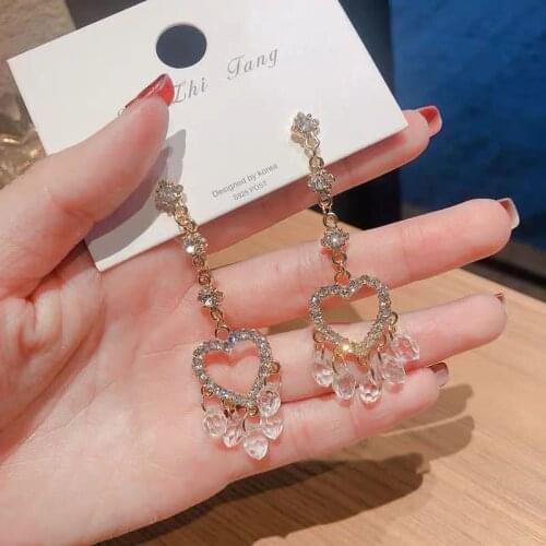 ZDMXJL Korean Fashion Vintage High Class Fine Women Earring Heart Baroque Crystal Dangle Earrings Jewelry pandora 925 original