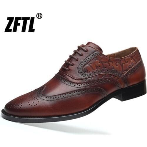 ZFTL Mens Oxford shoes dress shoes man Business shoes male genuine leather lace-up Carved Brock British style men dress shoes
