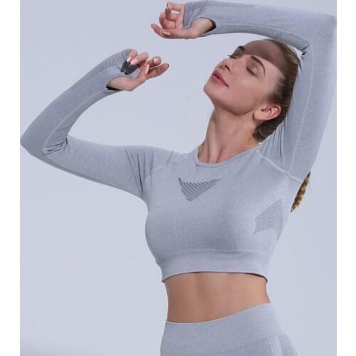 Womens Fashion Hot Style Fitness Clothes Autumn And Winter Yoga Long-Sleeved Tops All-Match Seamless Yoga Clothes Women