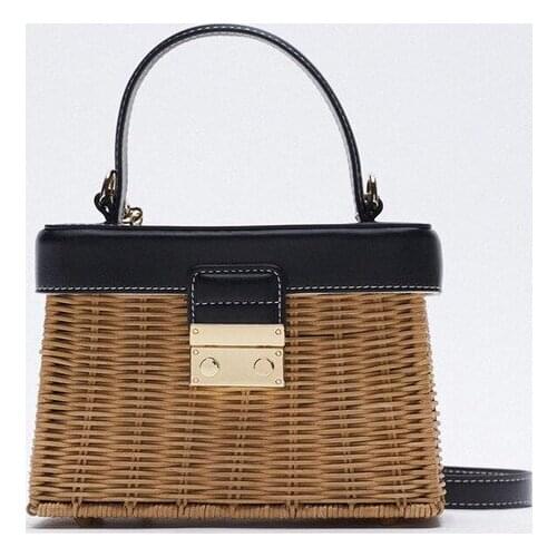 Fashion Rattan Box Women Handbags Wicker Woven Lady Shoulder Crossbody Bag Luxury Summer Beach Straw Bag Female Travel Purses