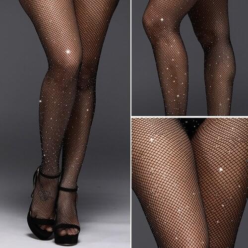 Women Tights Sexy Stockings Full Rhinestone Fishnet Black Collant Hollow Fantaisie Femme Medias Pantyhose Collant Femme