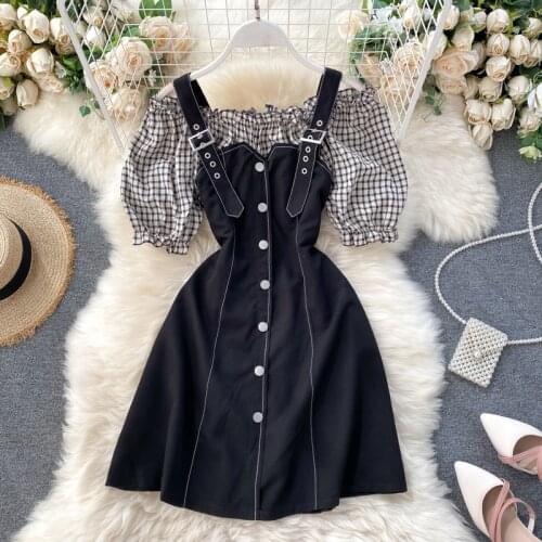 New style dress elegant dress women plus size word bubble sleeve dress female party dress fake two-piece lace skirt 2021spring