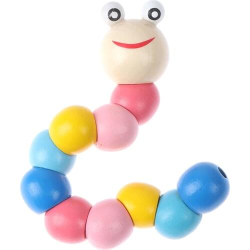 1pc Rainbow Worm Twist Puppet Cognition Fun Educational Toys Changeable Shape Wooden Blocks Kids Colorful Caterpillar Baby Toy