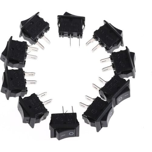 10Pcs KCD1-11 250VAC/3A 6A 125V AC 2P Switches 10*15MM Small Black Rocker Switch