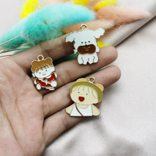 10pcs/pack Lovely Cartoon Girls Dog Enamel Metal Charms Golden Color Pendant Earring DIY Jewelry Making Accessory So Cute