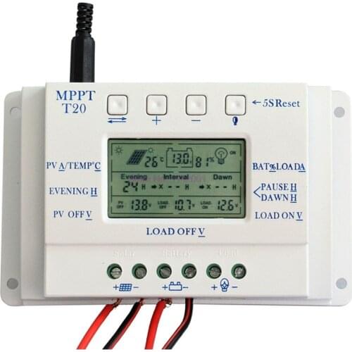 10pcs LCD Display 20A MPPT 12V/24V Solar Panel Battery Regulator Charge Controller for Lighting System Load Light Control