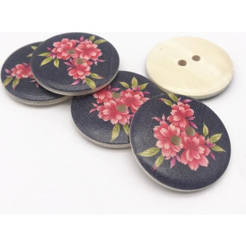 100pcs 30mm 3CM Large Wooden Buttons Natural 2 Holes Round Floral Flower Sewing Button Embellishments