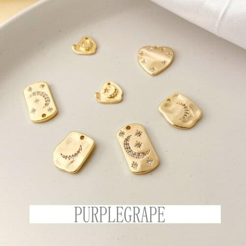 18k gold-coated copper star and moon jewelry material micro-inlaid zircon love square pendant diy necklace, bracelet, earrings