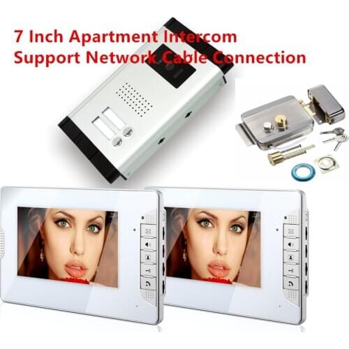 2/1 Apartments Wired Video Intercom System Video Door Bell for Home 7 Inch Color Video Door Phone Kit IR Night Vision Camera