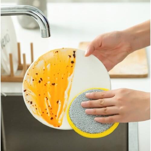 2/5 Pcs Sparkling Round Double-Sided Dishwashing Sponge Scouring Pad Dish Towel Pan Towel Round Scouring Pads Cleaner