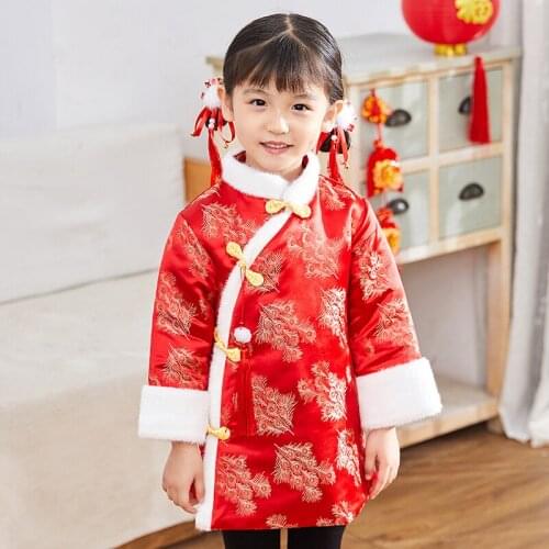 Baby Girls 2020 Chinese dress clothes Winter style children Long sleeve Traditional dresses for kids Thick