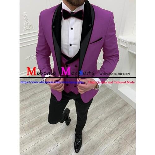 2021 Fashion Men Suits Slim Fit Groom Wear Custom Made Prom Tuxedos Groomsman Cloths Set 3 Pieces（ Jacket +Vest +Pant